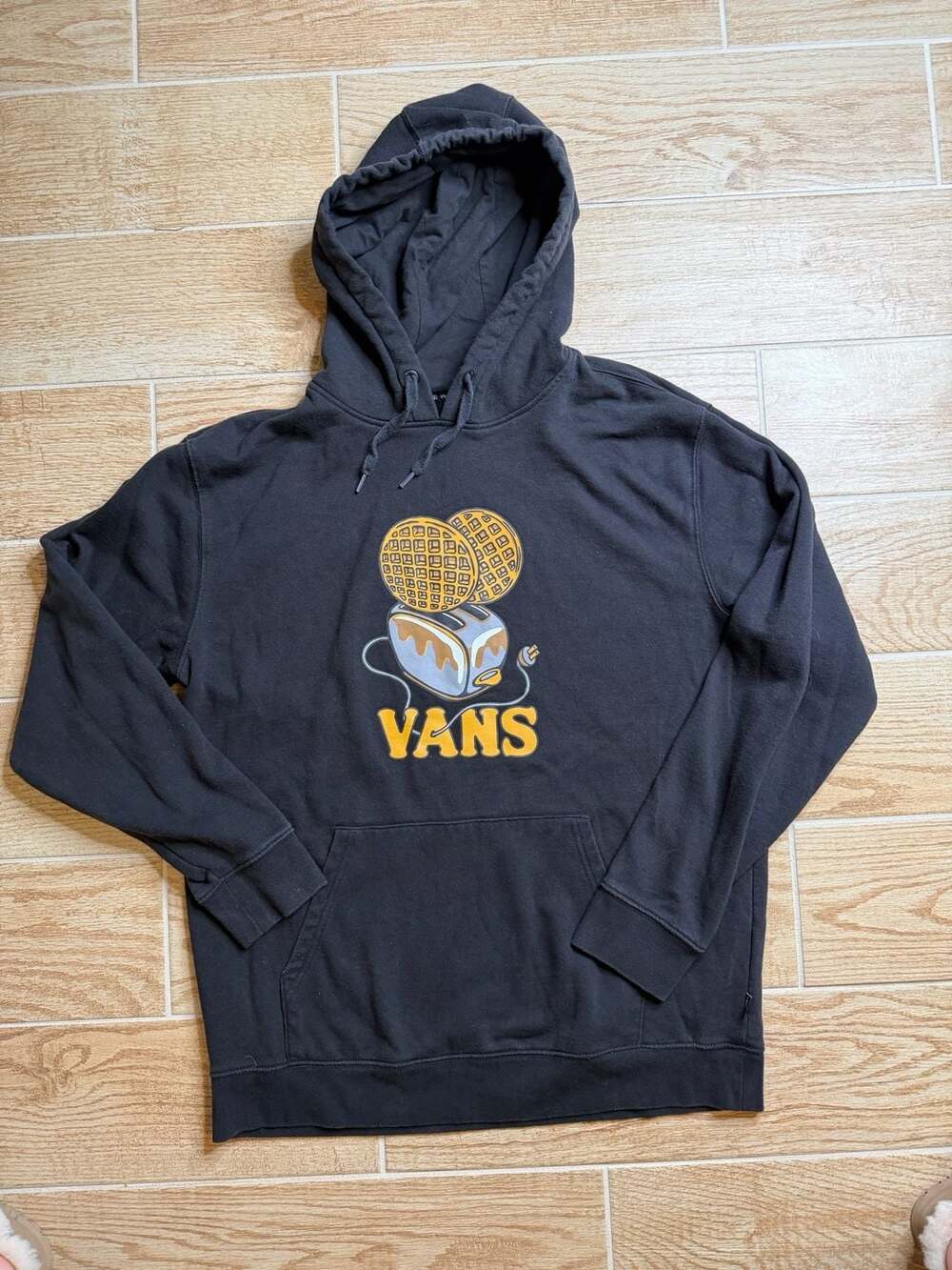 Vans Toaster Waffle Hoodie Size Large Black Graphic Pullover